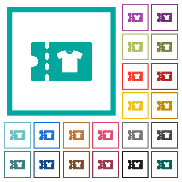 Tienda de ropa cupón de descuento iconos de color plano con marcos de cuadrante sobre fondo blanco
 - Vector, imagen
