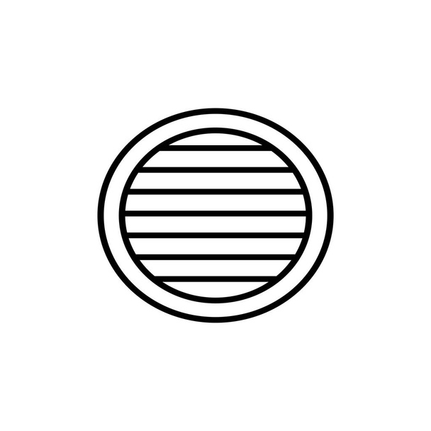Černé & bílé vektorové ilustrace benátské závěs závěrky. Ikona čáry žaluzie vertikální blind kulatým oknem. Izolovaný objekt na bílém pozadí - Vektor, obrázek
