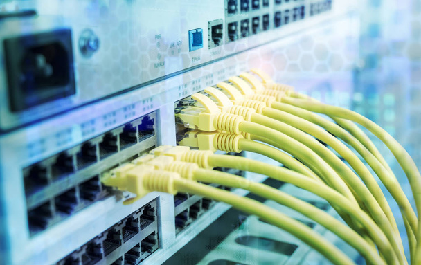 câble Ethernet sur le réseau commutateurs arrière-plan
 - Photo, image