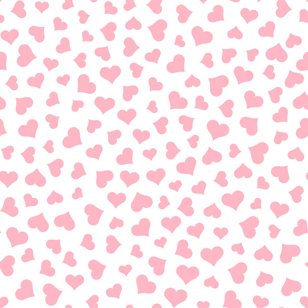 Seamless pattern of tossed pink hearts in various sizes on white background. - Photo, Image