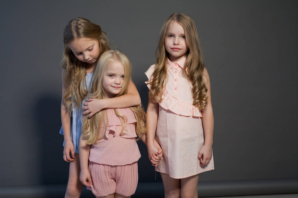 three little girls girlfriend fashion portrait nice - Photo, Image
