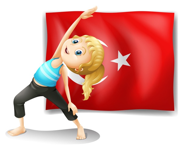 The flag of Turkey with a girl exercising - Vector, Image