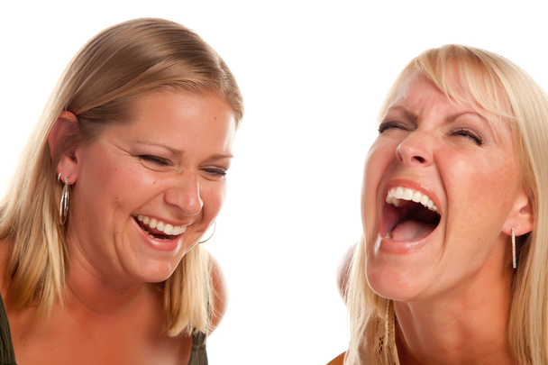 zwei schöne Schwestern, die isoliert lachen - Foto, Bild