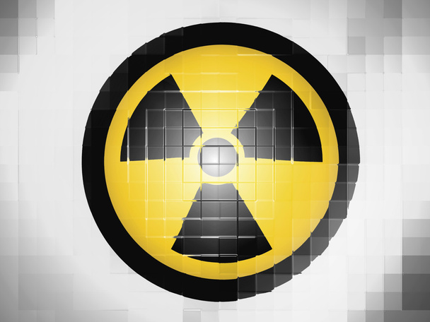 Symbole de rayonnement nucléaire peint sur une surface plastique ondulée
 - Photo, image