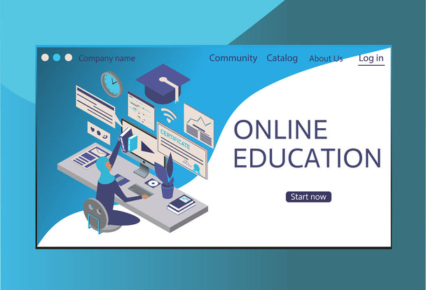 Modern flat design isometric concept of Online Education for website and mobile website.Web page design templates Landing page template. Easy to edit and customize. Vector - Vector, Image