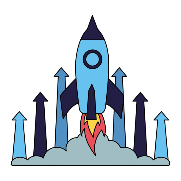 foguete de negócios lançando flechas financeiras
 - Vetor, Imagem