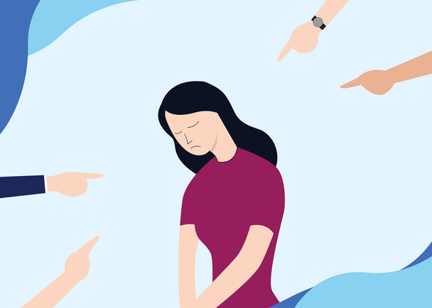 sad women get blame with hand other pointing at her vector illustration - Vector, Image
