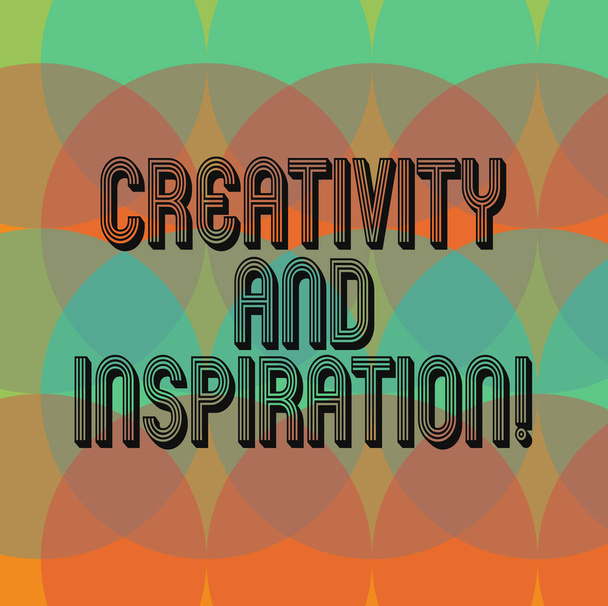 Text sign showing Creativity And Inspiration. Conceptual photo strategy used to make decisions and foster ideas Circles Overlay Creating Spectrum Blank Copy Space for Poster Presentation. - Photo, Image