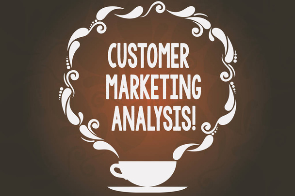 Word writing text Customer Marketing Analysis. Business concept for evaluation of data associated with customer need Cup and Saucer with Paisley Design as Steam icon on Blank Watermarked Space. - Photo, Image