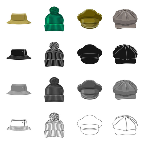 Vector illustration of headgear and cap logo. Collection of headgear and accessory stock vector illustration. - Vetor, Imagem