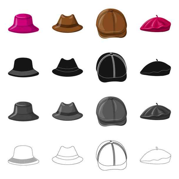 Isolated object of headgear and cap sign. Set of headgear and accessory stock symbol for web. - ベクター画像