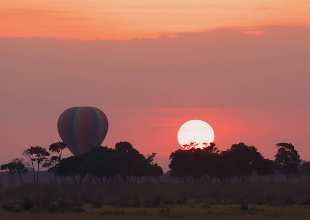 Big striped balloon on beautiful sunset background - Фото, изображение