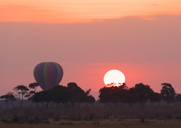 Big striped balloon on beautiful sunset background - Foto, Imagem