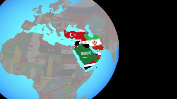 Nagyítás Nyugat-Ázsia zászlókkal a világon - Felvétel, videó