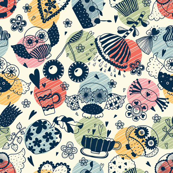 cute seamless pattern with owls vector illustration  - Vector, Image