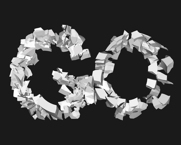 Background with word GO. Shattered letters. 3D. Vector illustration. - Вектор, зображення