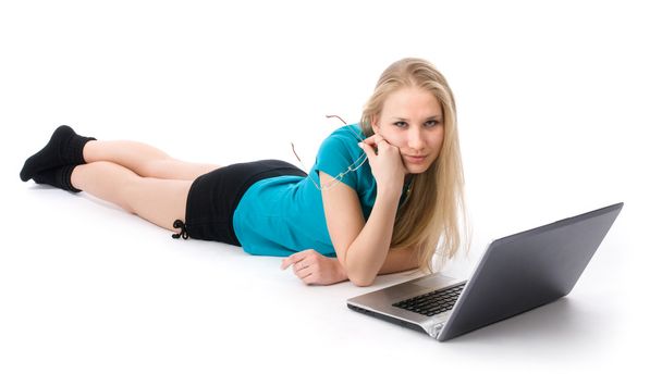 Young girl with laptop computer - Φωτογραφία, εικόνα