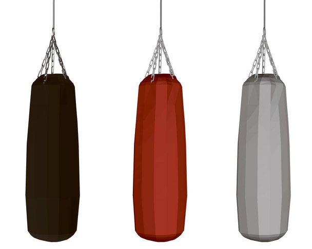 Set with punching bags in black, red and white. Polygonal models of punching bags. Vector illustration. - Vektor, kép