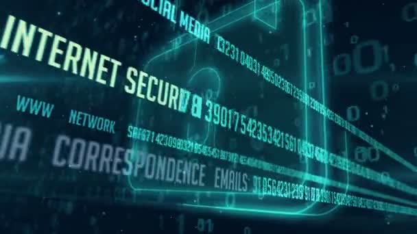 Internet communicatie en cyber security concept met hangsloten symbool op digitale achtergrond. Gegevensbescherming voor codering en privacy in cyber-ruimte. - Video