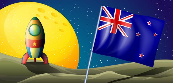 The flag of New Zealand near the moon - Vector, Image