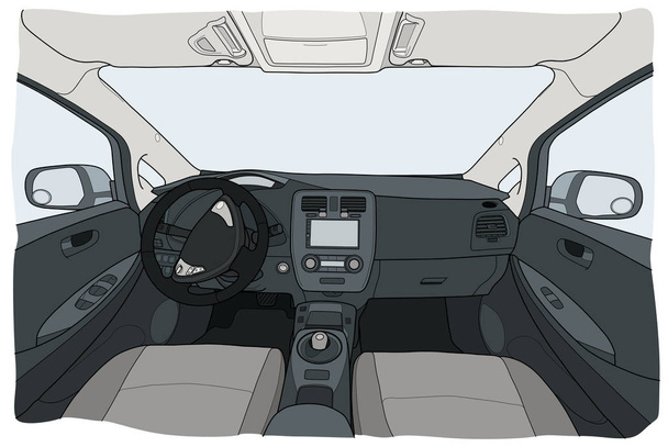 Interior view of electrocar with automatic gearbox - Vector, Imagen
