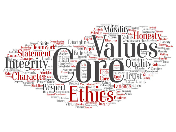 Ideové jádro hodnoty integrity etika abstraktní pojem slovo cloud izolované pozadí. Koláž z poctivosti kvality důvěru, prohlášení, charakter, důležitá vytrvalost, respekt důvěryhodný text - Fotografie, Obrázek