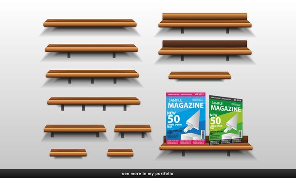 Houten plank (rack) voor tijdschriften en artikelen - Vector, afbeelding