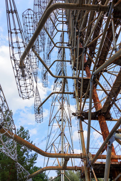Large antenna field. Soviet radar system "Duga" at Chernobyl nuclear power plant. ABM missile defense. Antenna field, over-the-horizon radar. Military object of USSR ABM. Secret Soviet Chernobyl -2 - Fotoğraf, Görsel