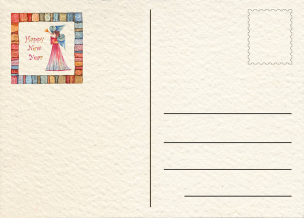 Ručně kreslenou zadní pohlednice s andělem, šťastný nový rok - Fotografie, Obrázek