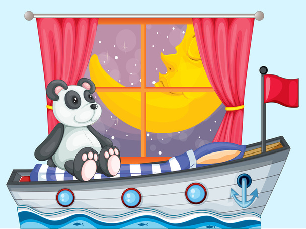 Un panda sentado encima del bote junto a una ventana
 - Vector, imagen