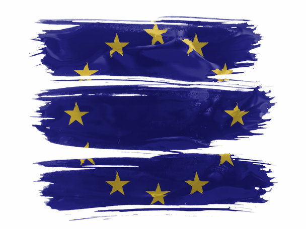 Európai uniós zászló a festett, festett fehér festék három agyvérzés - Fotó, kép
