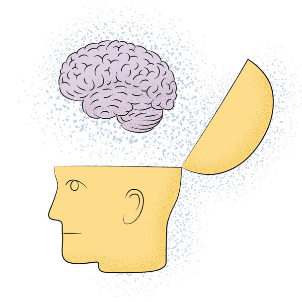 Symbolische tekening van de kop met de hersenen - Vector, afbeelding