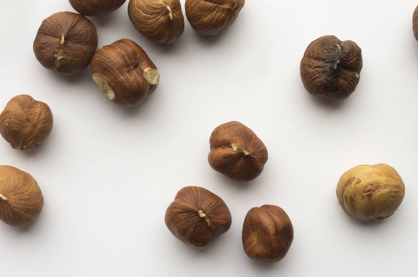 closeup view of hazelnuts over white background - Fotografie, Obrázek