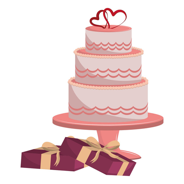 Wedding cake and gift boxes cartoons vector illustration graphic design - Vector, Image