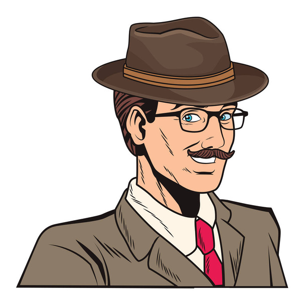 popart man gezicht met hoed en bril met snor cartoon vector illustratie grafisch ontwerp - Vector, afbeelding