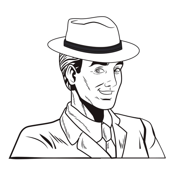 pop art άνθρωπος πρόσωπο με καπέλο διάνυσμα καρτούν εικονογράφηση γραφικού σχεδιασμού - Διάνυσμα, εικόνα