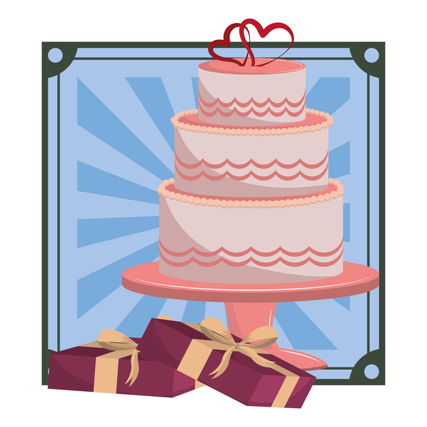 Pastel de boda y cajas de regalo dibujos animados a rayas vector ilustración diseño gráfico vector ilustración diseño gráfico
 - Vector, Imagen