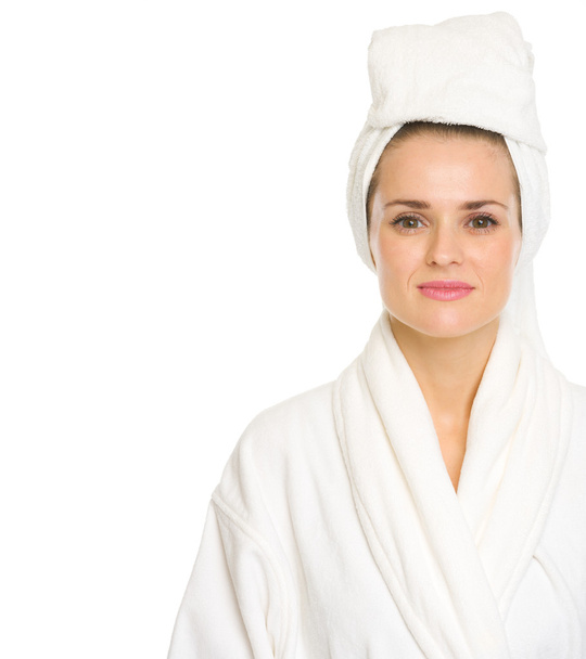 Portrait of young woman in bathrobe - Фото, зображення