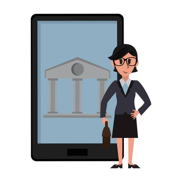 Geschäftsfrau Bankerin mit Smartphone Bank App Vektor Illustration Grafikdesign - Vektor, Bild