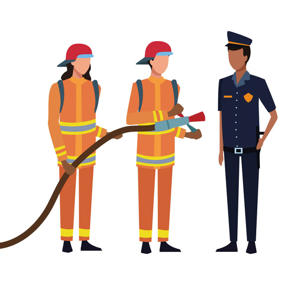 pompiers avec tuyau et agent de police avatar vectoriel illustration conception graphique
 - Vecteur, image