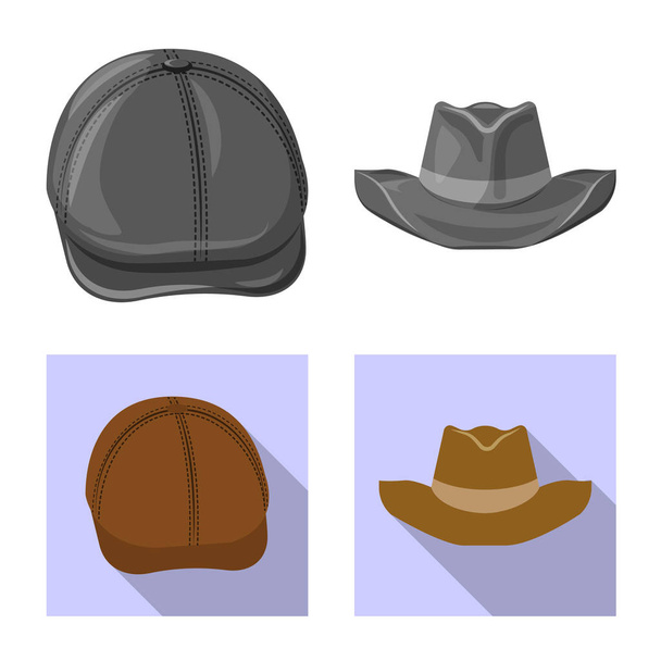 Vector illustration of headgear and cap symbol. Collection of headgear and accessory vector icon for stock. - Διάνυσμα, εικόνα