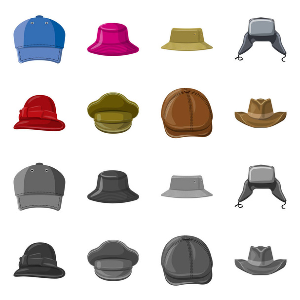 Isolated object of headgear and cap logo. Collection of headgear and accessory stock vector illustration. - Vektör, Görsel