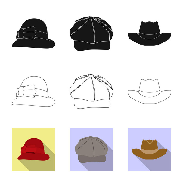 Vector design of headgear and cap symbol. Set of headgear and accessory vector icon for stock. - Vector, afbeelding