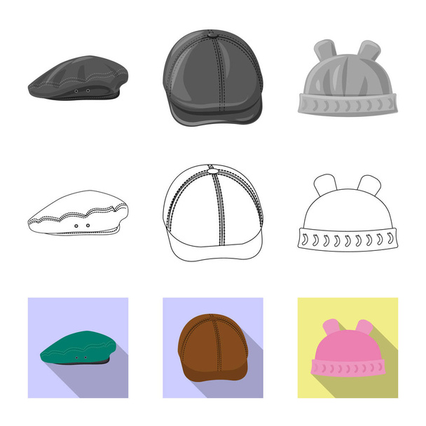 Vector illustration of headgear and cap sign. Collection of headgear and accessory stock symbol for web. - Vektori, kuva
