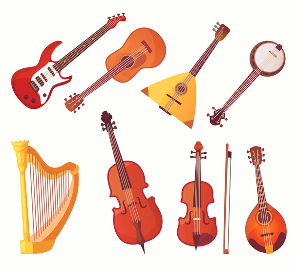 Cartoon-Musikinstrumente. Gitarren Musikinstrumentensammlung - Vektor, Bild