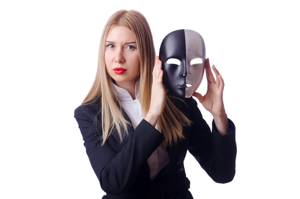 Frau mit Maske in Heuchelei-Konzept - Foto, Bild