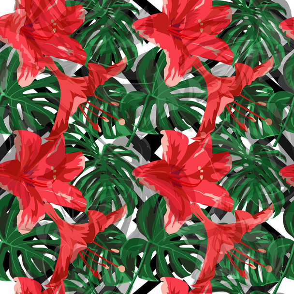 Jungle Pattern. Seamless Illustration. Exotic Palm Greenery Backdrop. Summer Design for Swimwear. Seamless Jungle Pattern. - Вектор, зображення