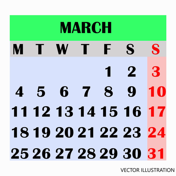 Calendar design month march 2019. - Vector, Image