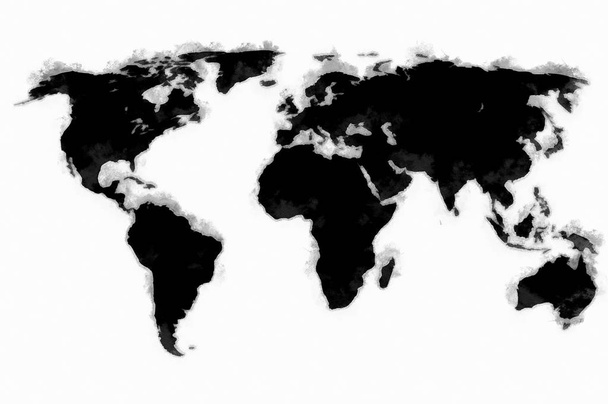 高解像度のすべての大陸との完全な世界地図のベクター画像 - 写真・画像