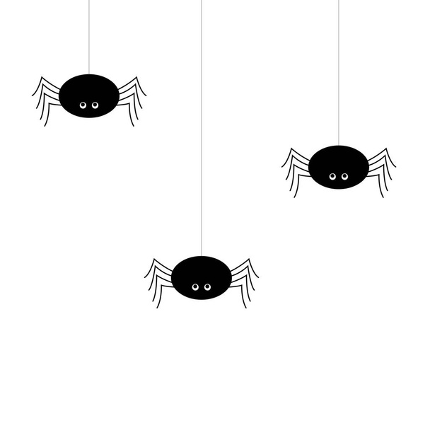 Simple vector of a black spiders hanging by a thread. cartoon style - Vector, Image